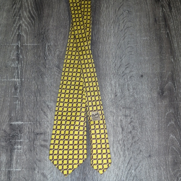 Hermes Yellow and Red 100% Silk Tie